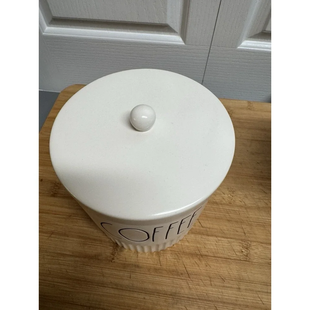 RARE Rae Dunn Artisan Collection by Magenta COFFEE White Ceramic Ribbed Canister